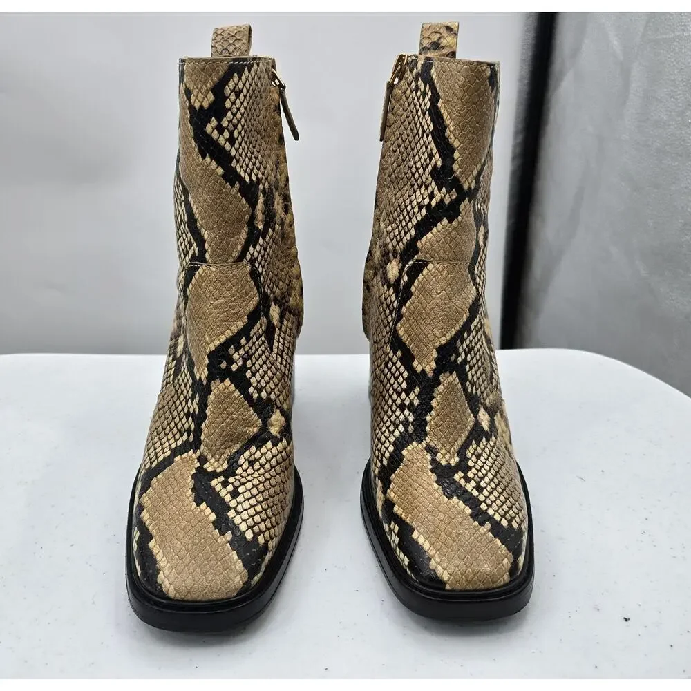 Tory Burch Boots Womens Size 9 Brown Snake Leather Ankle Block Heel Booties